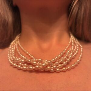 6 strand genuine baroque white and pink pearl necklace